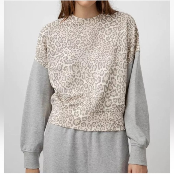 Rails Alice Mixed Grey Cheetah Print Cotton Blend Crewneck Sweatshirt Pullover - Picture 1 of 14
